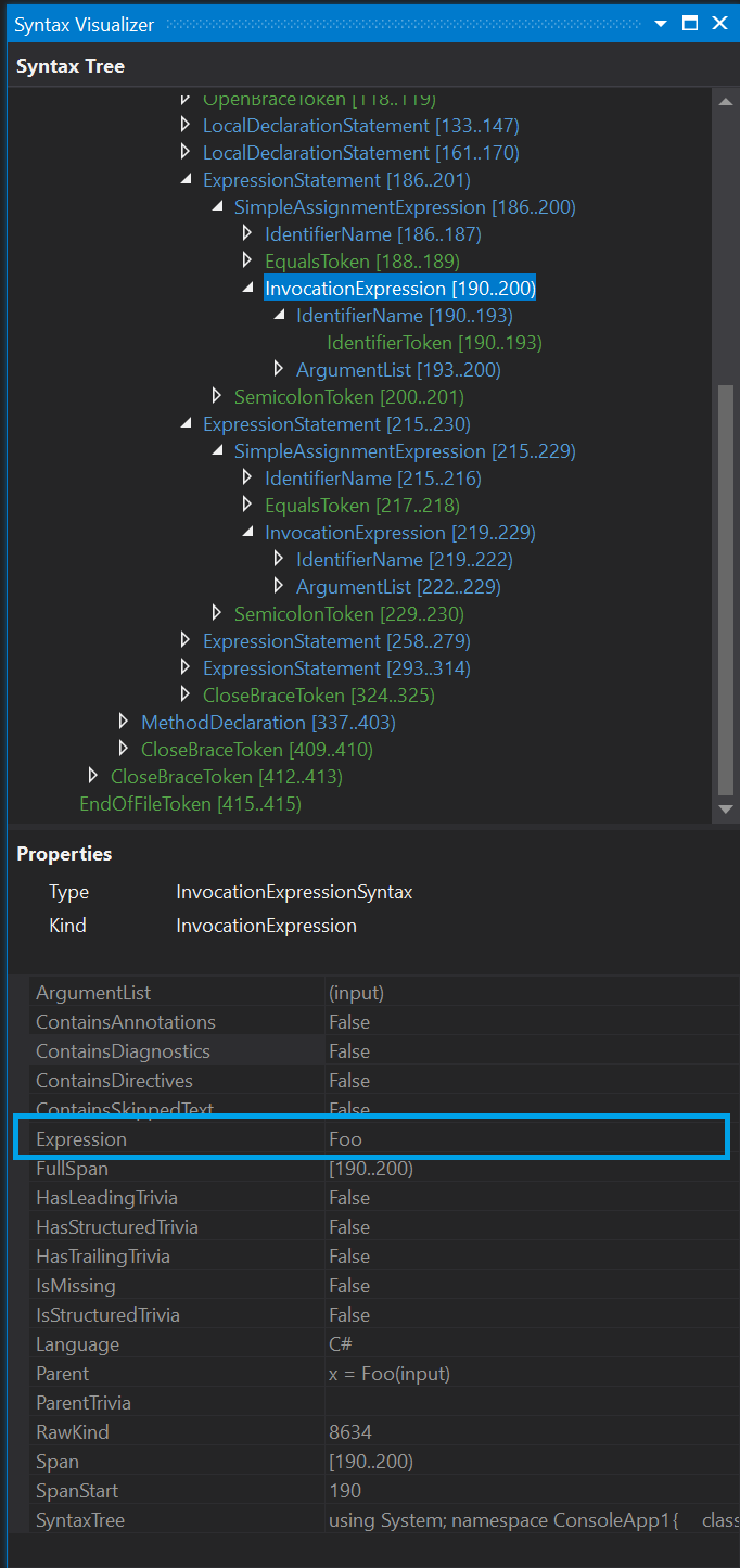 Foo Invocation Expression property in Tree